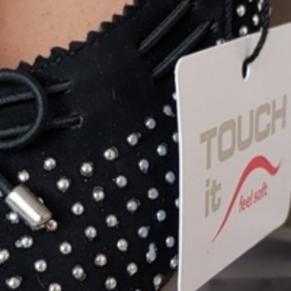 Tamaris NEW Ballerinas Flats Metallic Studs Shoe BLACK Suede Leather Womens 7.5 - Picture 6 of 17